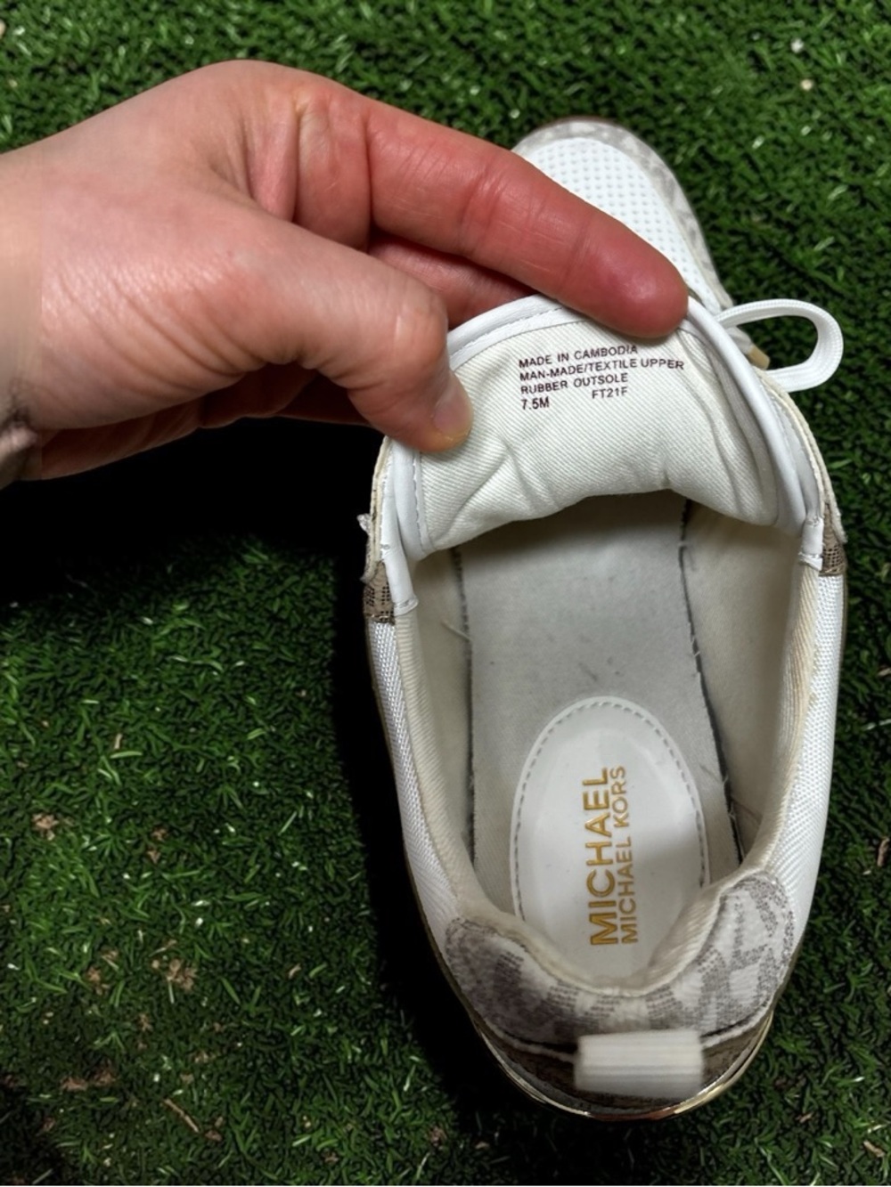 Michael Kors White & Beige Monogram Lace-Up Sneakers for Women - Picture 3 of 3